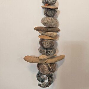 Bohemian Dream Catcher & Oil Diffuser Hand Felted Wool, Driftwood & Fused Glass